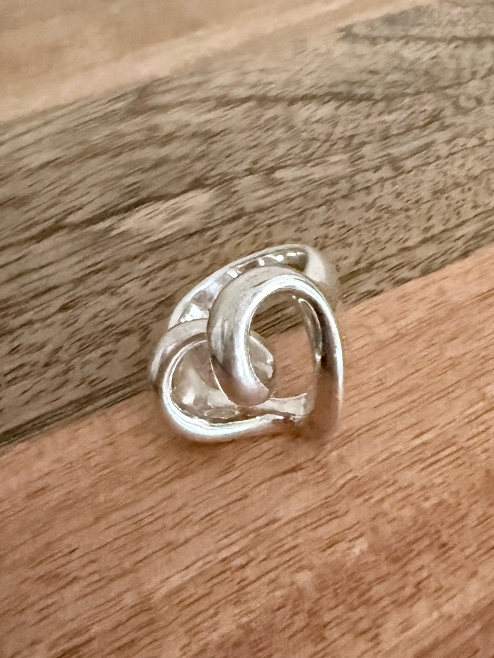 Silver Linked Heart Ring - Chunky Silver Tone size 9